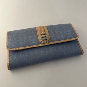 Etienne Aigner Monogrammed Wallet - Light Blue & Tan